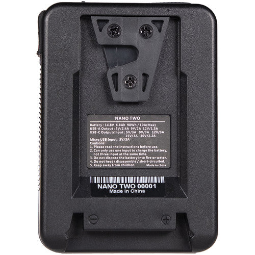 Backside of Nano TWO Ultracompact V-Mount Battery 98Wh - rental item | Apex Photo Studios 