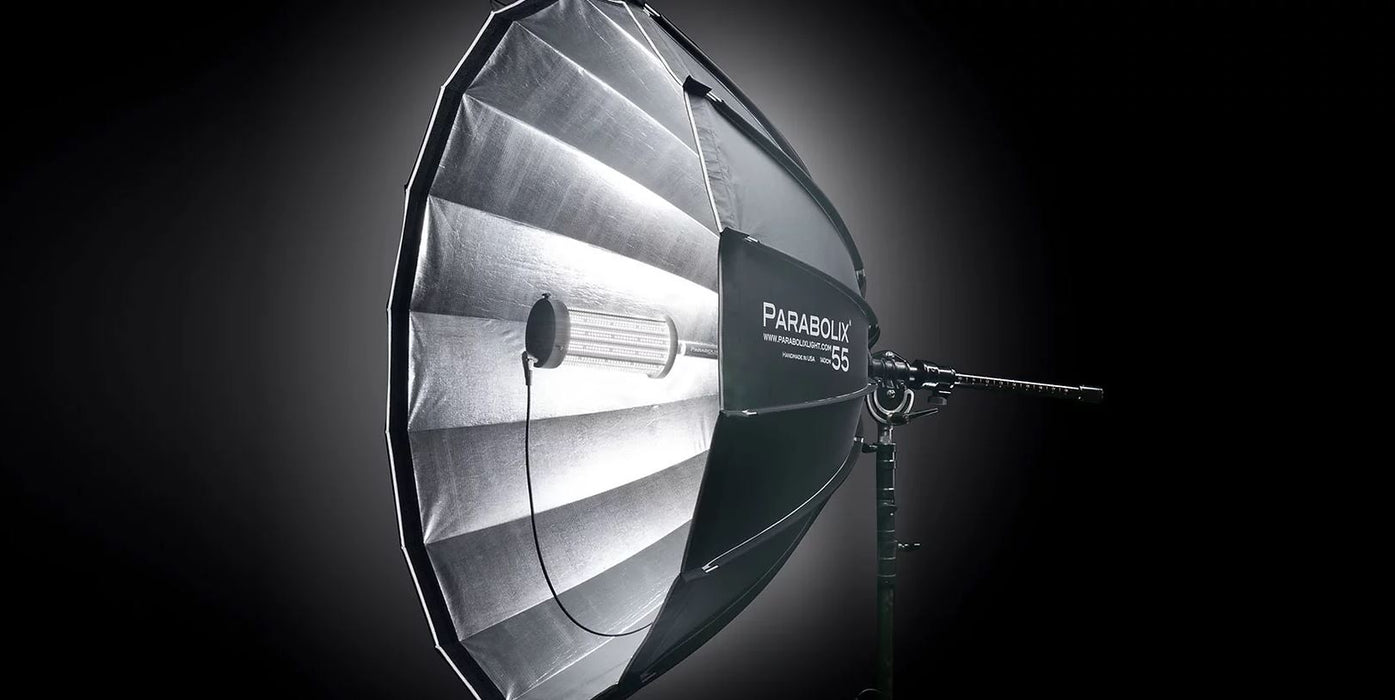 Parabolix Omni LED Light (Parabolix Umbrella Rented Separately) assembled inside of Parabolix 55" umbrella - rental item | Apex Photo Studios