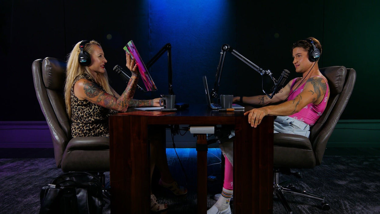 Behind the scenes of podcast at Apex Photo Studios