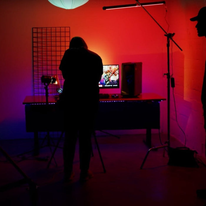 BTS image of shoot happening at Apex Photo Studios. 