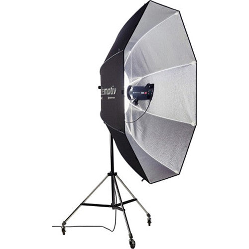 the Elinchrom Octa Light Bank - 74"  is an umbrella with a reflective interior. Photographers attach a strobe light to this umbrella to help shape and spread light when shoot their their subjects.- rental item | Apex Photo Studios