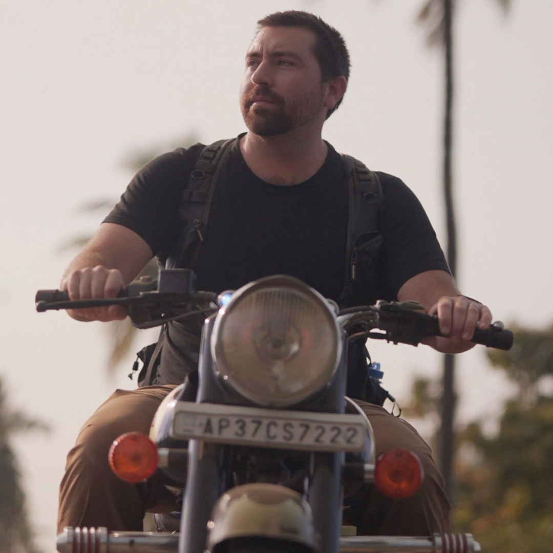Jeven Dovey riding a motorcycle
