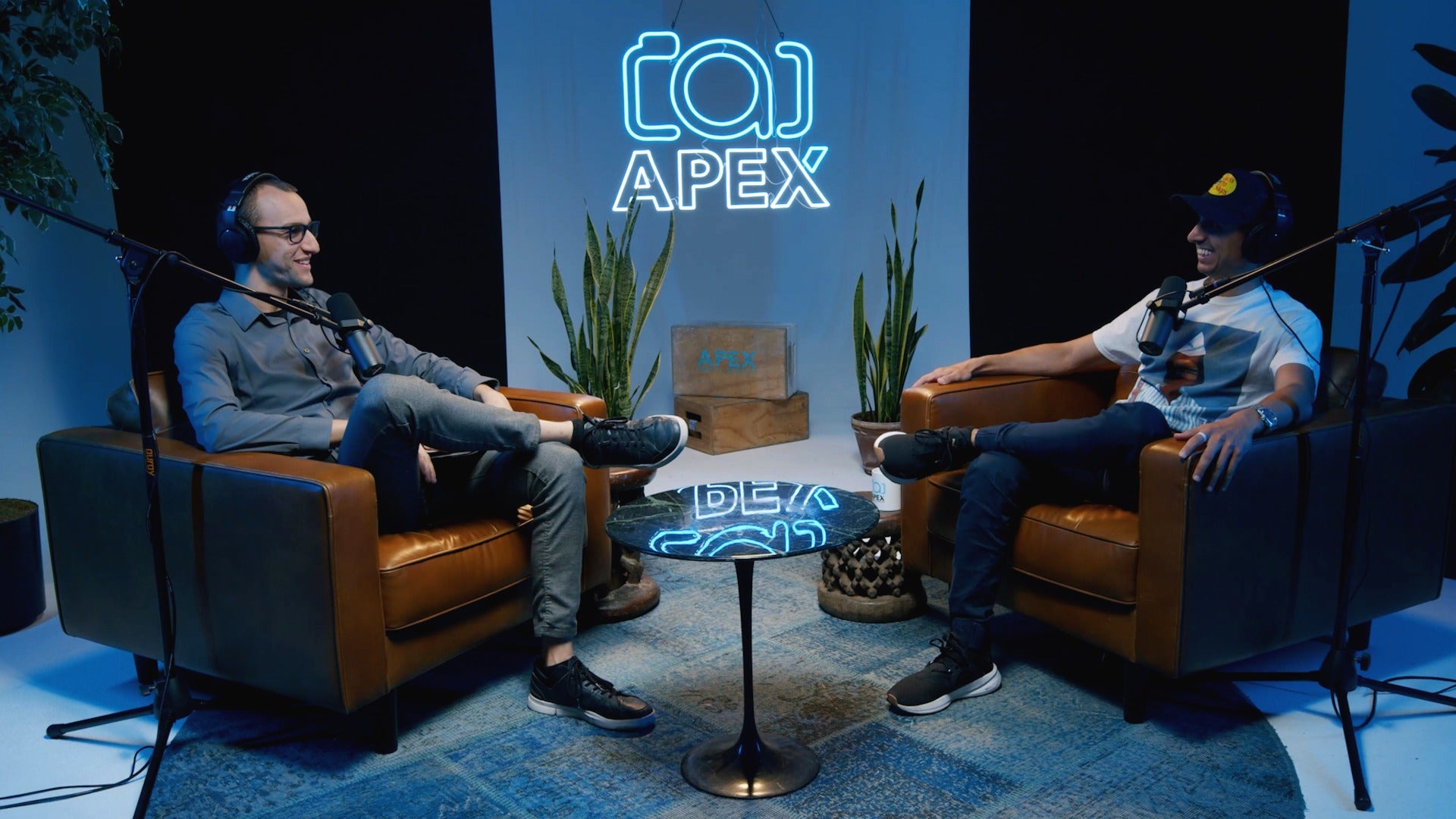 Apex Podcast with blue lighting look—shot in Blackout Studio B
