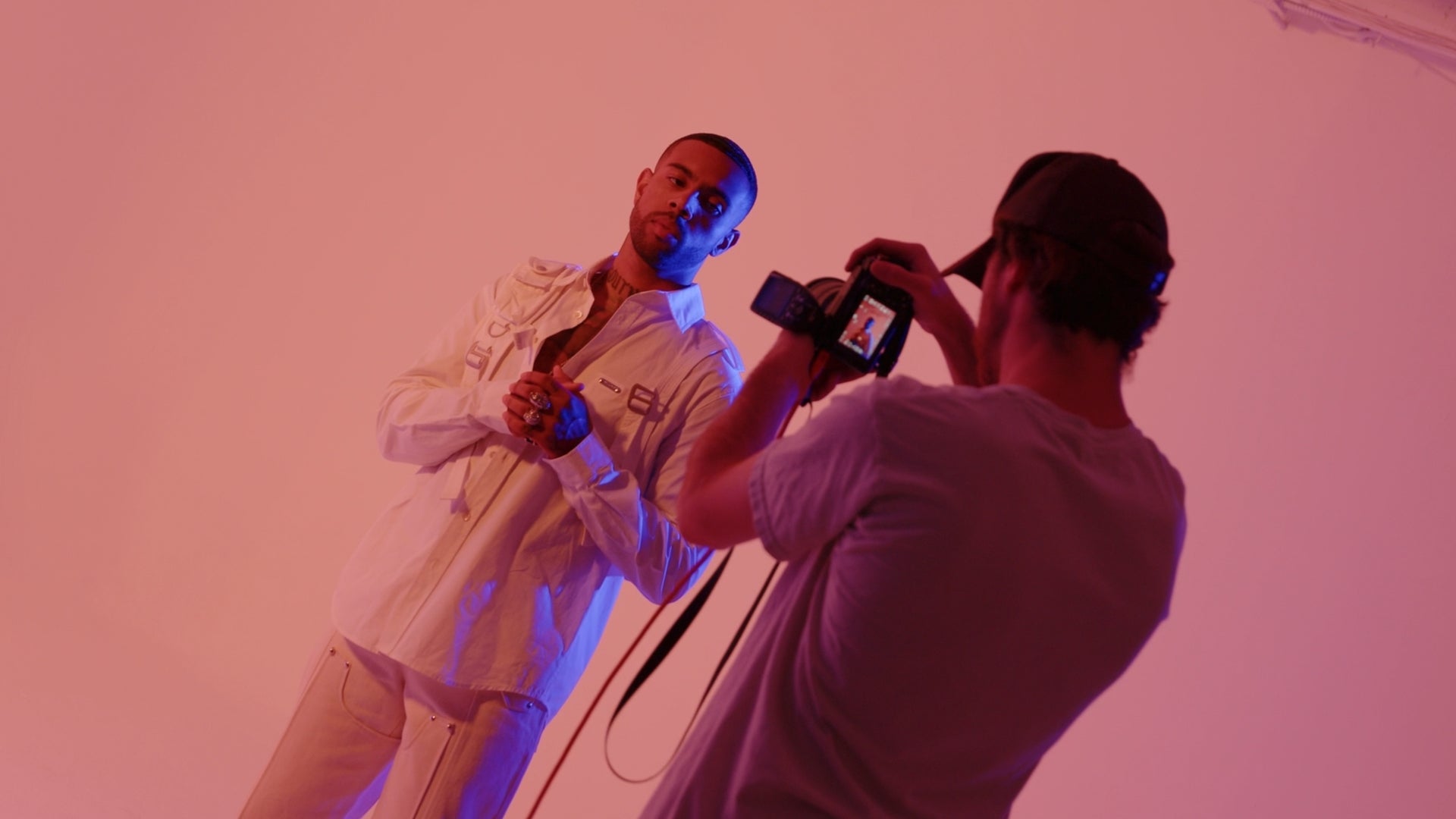 Vic Mensa posing for photograph. Shot by Colt Grice. Apex Photo Studios